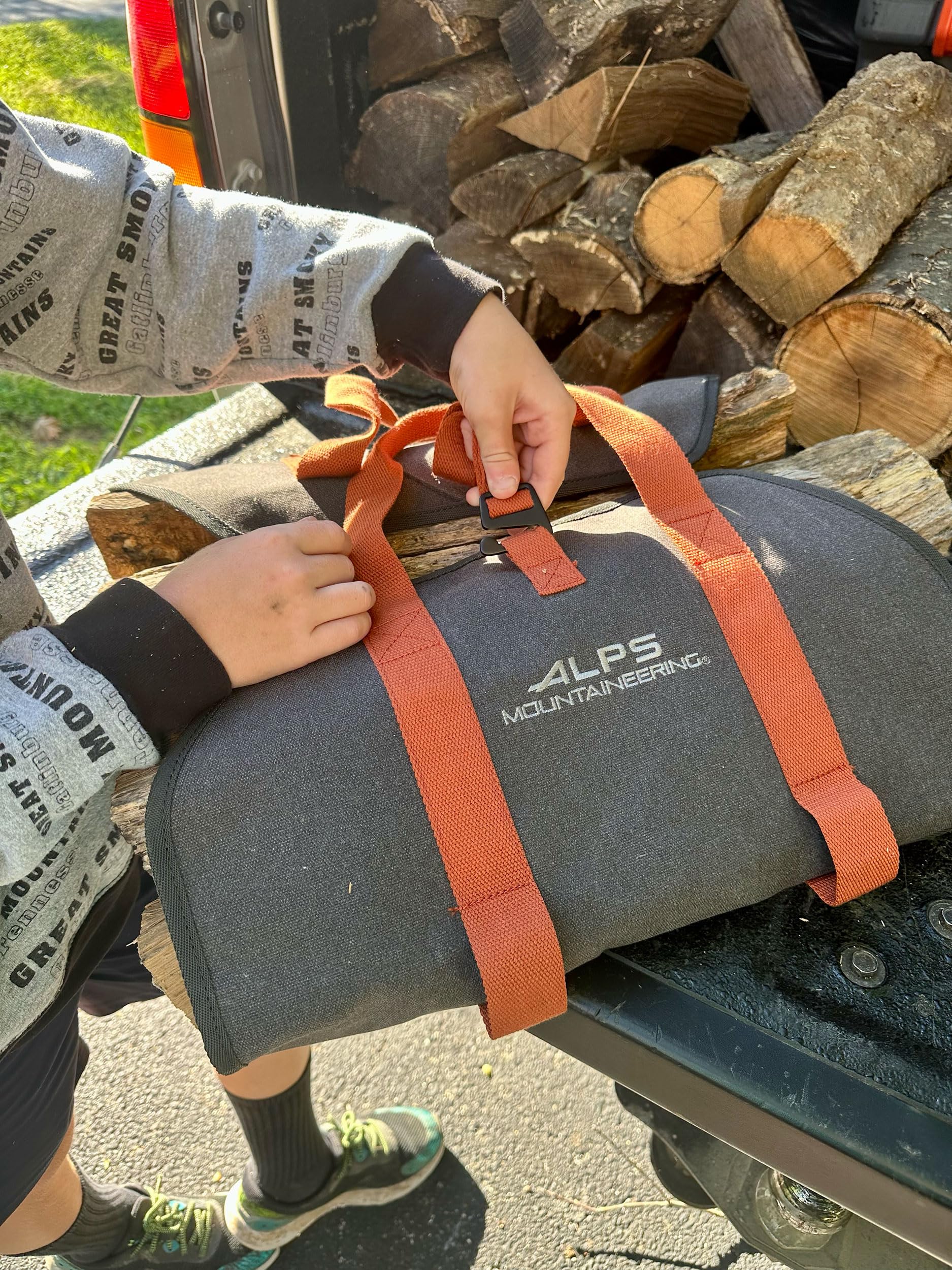ALPS Mountaineering Firewood Carrier – Heavy Duty Waxed Canvas Log Carrier with Handles & Hatchet Sleeve for Camping, Fireplace, Fire Pit & Outdoor Wood Carrying Tote Bag - Image 4