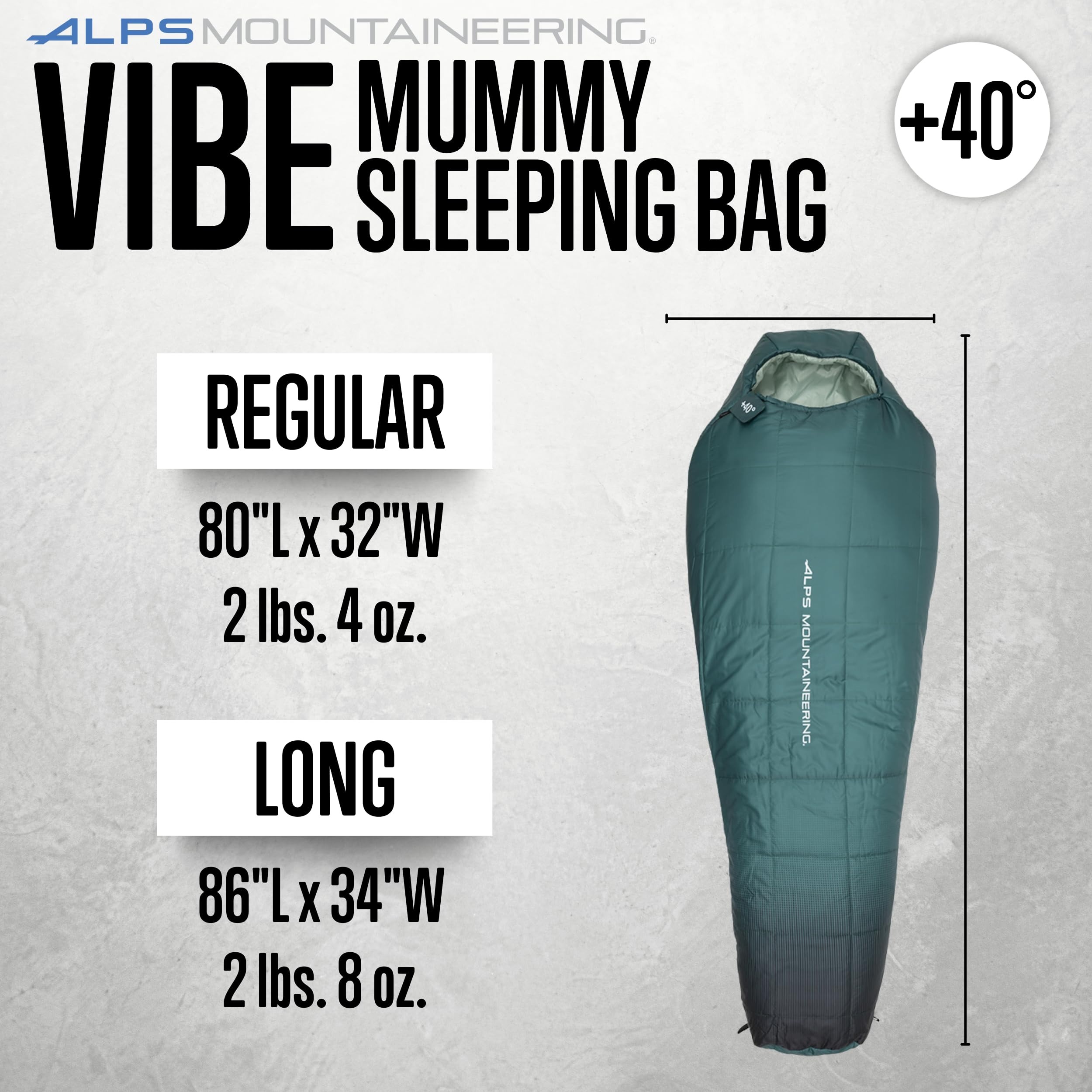 ALPS Mountaineering Vibe +40° Sleeping Bag – Lightweight 3-Season Mummy Bag with TechLoft Micro Insulation, Ripstop Shell & Compression Sack for Camping, Hiking & Backpacking - Image 3